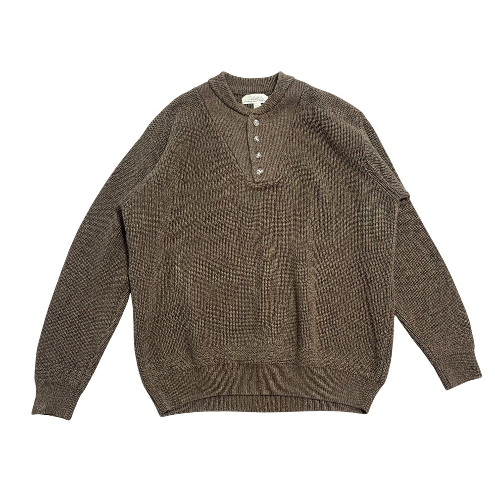 Cabela's Sweater Mens XLT Brown Henley Knit Cotton Pullover Long Sleeve Big Tall